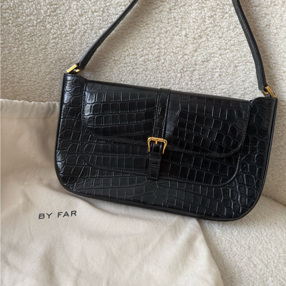 BY FAR Elegant Black Croc-Embossed Shoulder Bag
